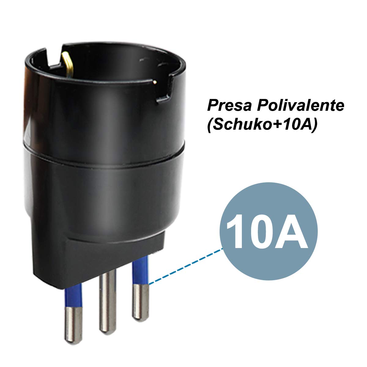 EXTRASTAR Set 4 Adattatori da Schuko a Spina Piccola 10A, Nero, Confezione da 4
