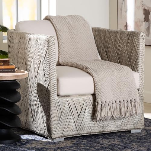 Sillón Lounge tejido a mano en ratán blanco miniatura 2