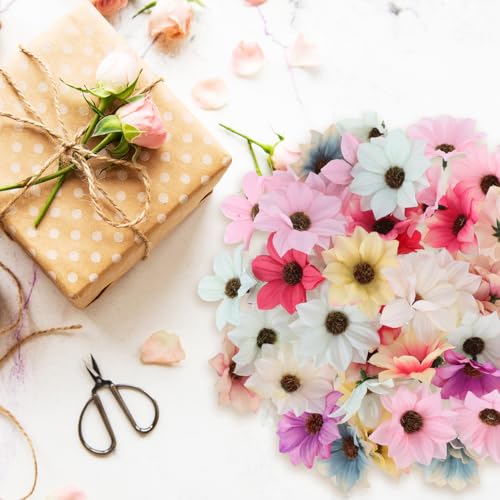 ABOOFAN デイジー 造花 フェイクフラワー パーツ 花びら 50枚 ひまわり ミニ DIY クラフト 手作り カラフル デコレーションパーツ 飾り 花 結婚式 花頭 枯れない花 花輪 飾り 撮影用小物