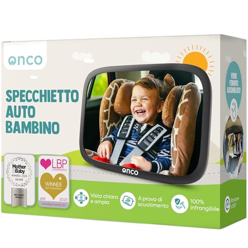 Onco Specchietto Retrovisore Bambini - 100% Infrangibile, Specchietto Retrovisore Auto, Universale,...
