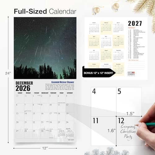 Image of RED EMBER Solar System 2026 Wall Calendar 12 Month | 12 inch x 24 inch Open | Thick & Sturdy Paper | Holiday Gift | Space Planets Calendar 2026