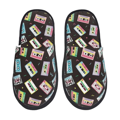 Colorful Retro Tape Print Women Slippers Home Furry Shoes Keep Men Couples Shoes Warm For Women-