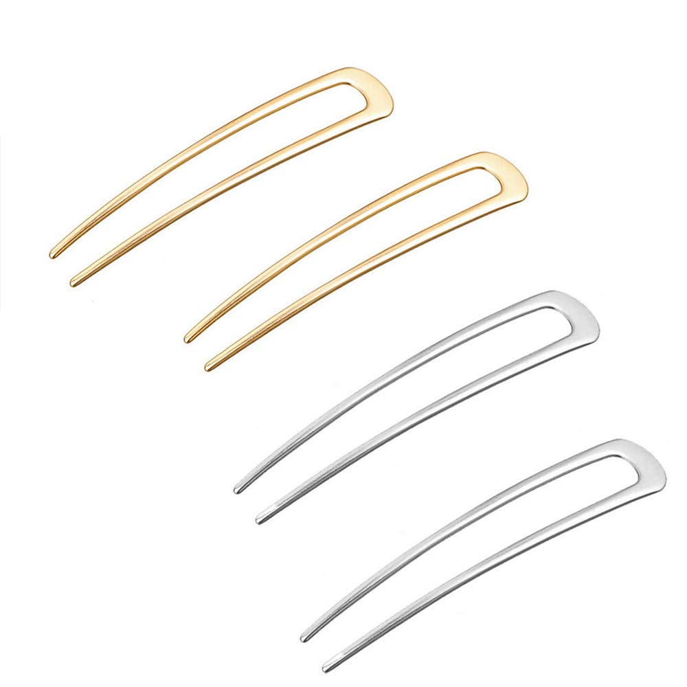 MISAZ 4 Pieces Metal Hair Forks for Women Girl, U Shaped Hair Comb Hair Clips Stick Pin Hairpins for Updo Chignon, Chic Bride Wedding Hair Claw Ornaments, Hair Sticks Barrettes Pin Ponytail Holder