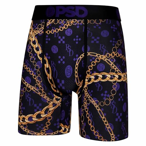 PSD Men's Boxer Briefs -Purple & Gold 3 Pack, 7 Inch Inseam, Stretchy Moisture-Wicking Boxer Briefs for Men Pack, Size M4