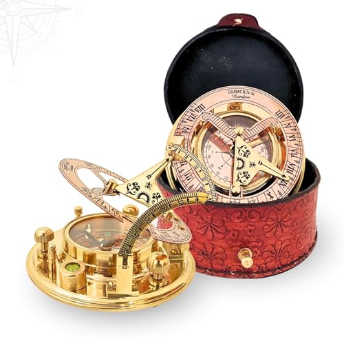 Brújula Náutica Vintage de Latón con Estuche de Cuero de 4 Pulgadas para Senderismo, Camping, Navegación y Decoración Steampunk