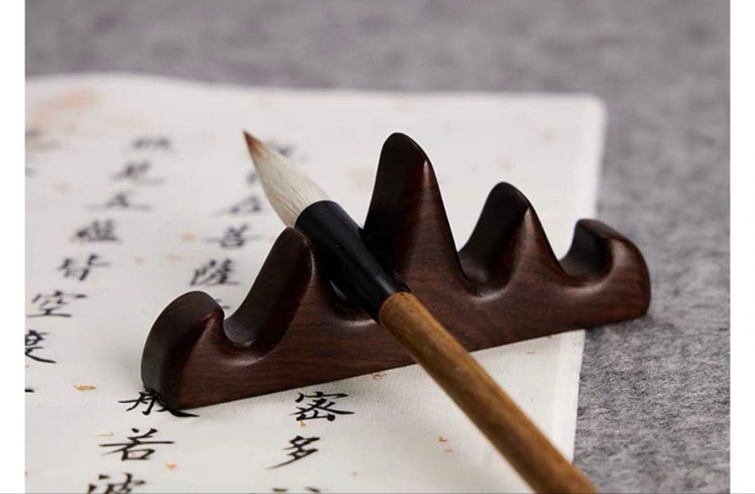 黒檀木山型筆置き 文鎮 書道具