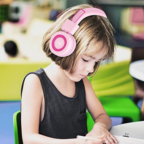 Image of ELECDER i37 Kids Headphones for School Children Girls Boys Teens, Rose /Pink | Foldable Adjustable Lightweight, 3.5mm Audio Jack On Ear Headphones for Smartphones Chromebook Computer PC Tablets Travel