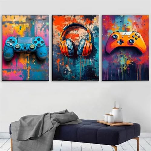 Toile de jeu vidéo graffiti pour salon et chambre de garçon déco murale TONGYINLI 3 cadres