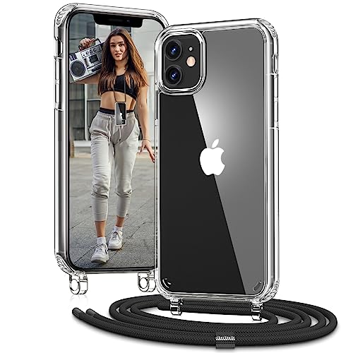 Vaykwo Handykette für Apple iPhone 11 Hülle mit Band - Necklace Handyhülle - Transparente Hülle zum Umhängen mit Kameraschutz & Displayschutz - Schwarz