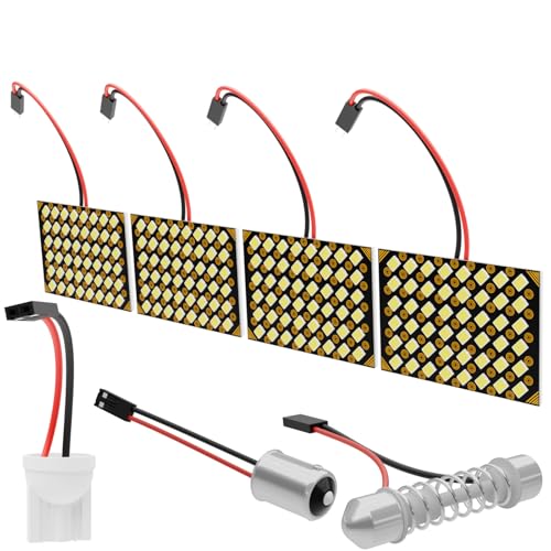 4 Sets LED Dome Lights for Car RV Camper, 6000K Cool White 12V 48SMD Interior Panel Kit, Universal Replacement for Map, Trunk, Reading Lights, T10 W5W 168 194 2825, BA9S, 28-42mm Festoon Adapter
