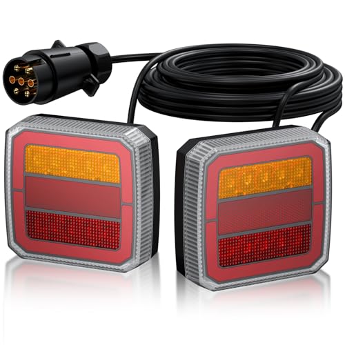 PROZOR Kit Feux Arrière Remorque LED 40 LEDs Homologués E-mark 12V-30V Universel IP65 Étanche Câble 7,35m+2,4m Prise 7 Broches 4 Fonctions Stop/Position/Clignotant/Réflecteur
