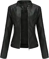 JMSUN Jaqueta feminina de inverno com zíper PU Jaqueta de Couro Falso Jaqueta Bomber Feminina Jaqueta Cropped Moto Coat para Motociclista