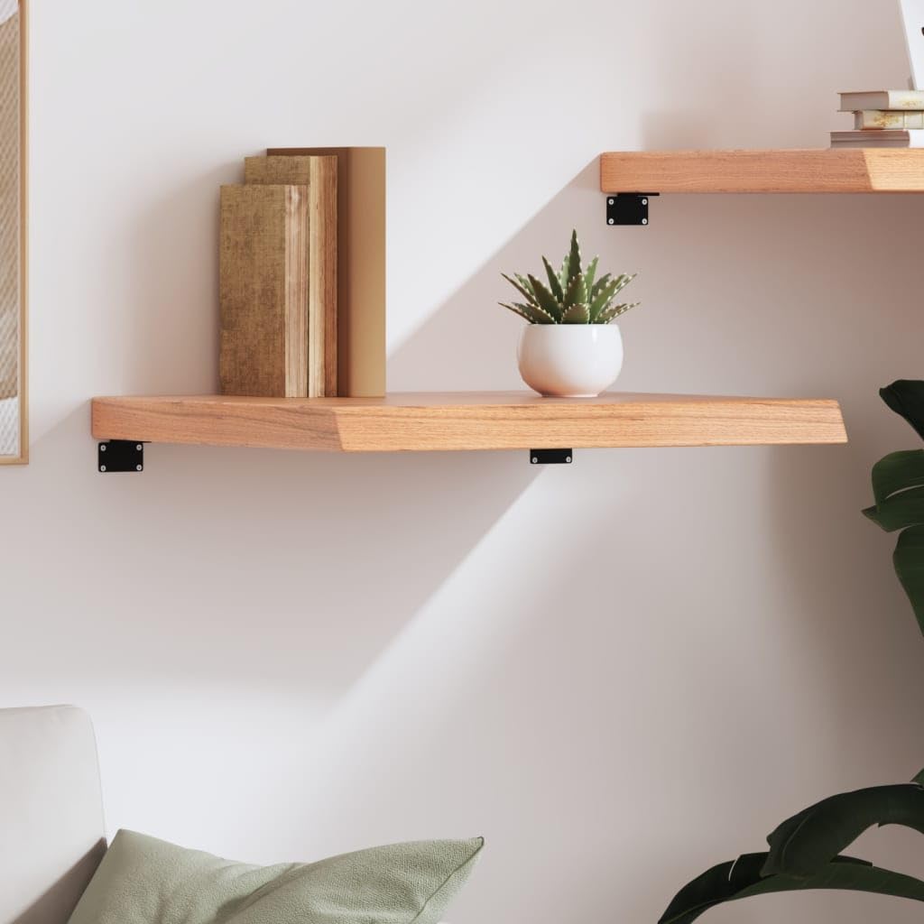 YUANCHUTOP Live Edge Floating Shelves - 60x60cm Wall-Mounted Rustic Wood Shelf for Kitchen, Bathroom, Living Room - Solid Oak Wood Shelving for Home Decor and Storage