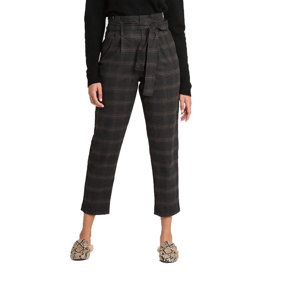 A New Day Womens Plaid Paperbag Waist Ankle Pants Charcoal Gray 18