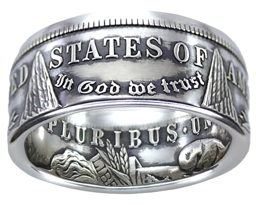 Morgan Silver Dollar Coin Ring | Handcrafted Jewelry | Made in America (Antiqued/Tails, 13.5)