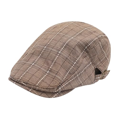 Image of ZLYC Men Cotton Flat Cap Summer Scally Ivy Gatsby Newsboy Beret Driver Cabbie Hunting Hat