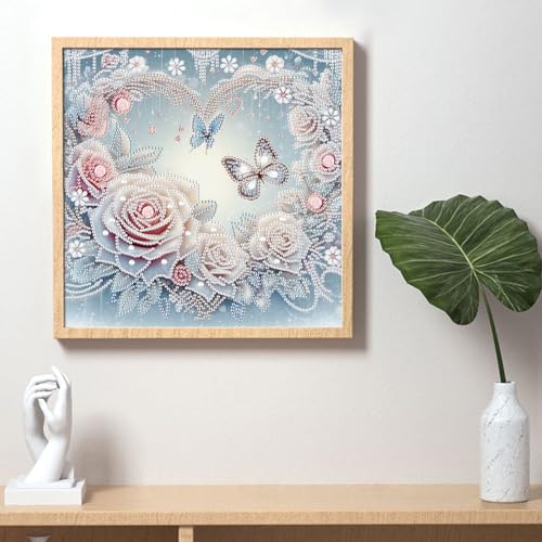 Image of Diamond Art Painting Kits for Adults, 5D Special Shape Diamond Art Kits for Beginners, Crystal Rhinestones Diamond Art Painting for Home Wall Decoration Gift 12x12 inch, Flowers and Butterflies