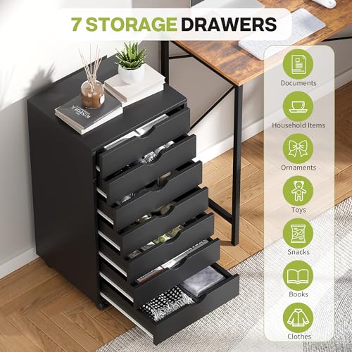 Image of 7-Drawer Chest, Office File Cabinet with Wheels, Black