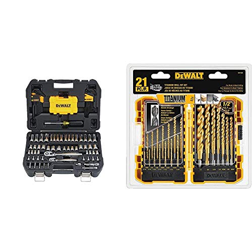 DEWALT Mechanics Tools Kit and Socket Set, 108-Piece (DWMT73801) & Titanium Drill Bit Set, Pilot Point, 21-Piece (DW1361)
