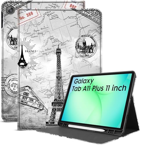 Image of Robustrion Cover for Samsung Galaxy Tab A11 Plus Cover Case 11 inch, Folio Cover Case for Samsung Galaxy Tab A11 Plus Cover /Tab A11+ Tablet Cover with Pencil Holder - Eiffel