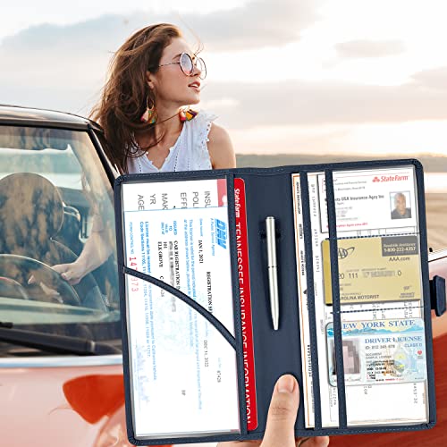 Rsaquar Car Registration And Insurance Holder, Leather Car Glove Box Organizer, Cool Car Accessories For Id, Driver's License Cards & Essential Document, Men&Women (Blue#2) #TOP1