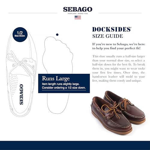 Image of Sebago Portland Waxed Boat Shoes - Handsewn Waxed Leather Moccasins with Leather Sock Lining and Non-Marking, Slip-Resistant Rubber Outsoles