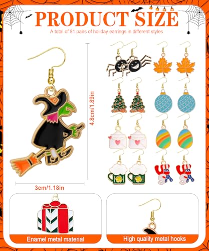 83 Pairs Holiday Earrings for Women Summer Patriotic Fall Halloween Christmas Winter Earring3