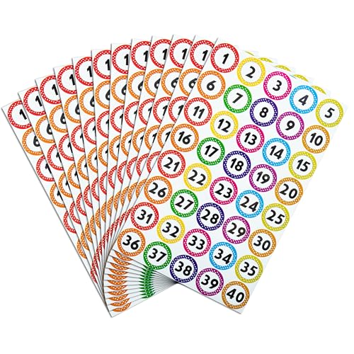 480 PCS Colorful Number Stickers 1–40 (1 Inch), Waterproof & Tear-Resistant Number Stickers, Easy Peel Self-Adhesive Labels for Classroom Organization, Teachers, Office, Home, Inventory & DIY Crafts
