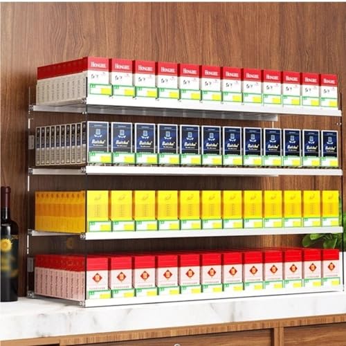 Organizador de cigarrillos con resorte para mostrador y estantes de acrílico transparentes 3