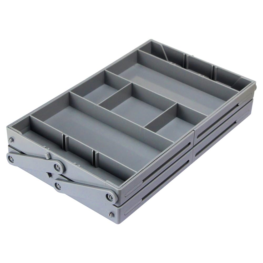 Organiseur de tiroir pliable à 2/3 niveaux avec compartiments réglables, plateau de rangement extensible pour fournitures de bureau, gadgets de cuisine, ustensiles, bijoux (15 x 25 x 4,5 cm