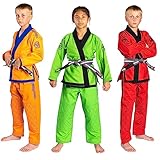 KO Sports Gear – Kids Gi Uniform Set, BJJ Jiu Jitsu Gi, Kimono and Pants, Pre-Shrunk (Green, M1)