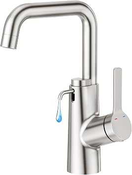 CREA Kitchen Faucets with Soap Dispenser,Swivel Right Angle Spout Bar Sink Faucet Single Hole 1 Handle Brushed Nickel Pre Wet Utility Faucet Laundry Room RV Bathroom Marine Stainless Steel