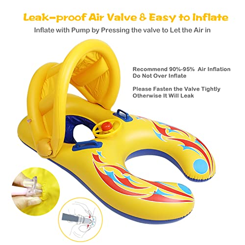 Eeocwf Mommy Baby Inflatable Pool Float With Detachable Canopy, Interactive Parents Toddler Floaties For Pool Swimming, Infant Pool Floats With Handle For Summer #TOP5