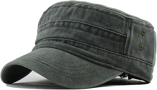 YULOONG Military Cap Vintage Washed Denim Army Caps Cotton Flat Top Cap Outdoor Sports Casual Sunhat Adjustable Size for Men Women