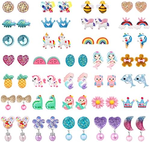 Kids Clip On Earrings for Girls 25/32 Pairs Hypoallergenic Clips Earrings for Girls Toy Earrings Princess Play Jewelry Party Favor