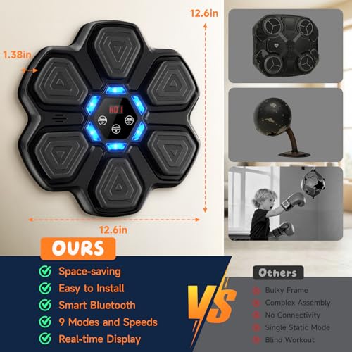 Image of TGLLM Music Boxing Machine, Interactive Punching Trainer with Boxing Gloves, Large Size Wall Mounted Electronic Boxing Target for Adult Kids, 9 Modes & 9 Speeds