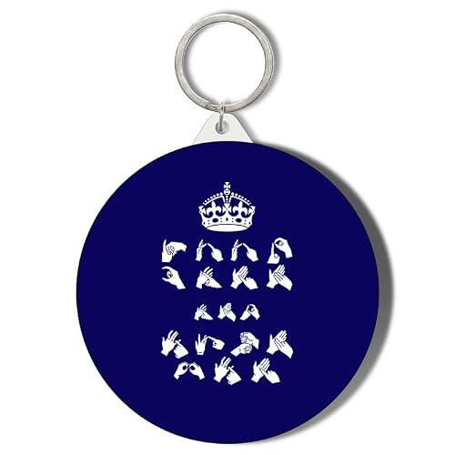 Gift Insanity White Keep Calm And Sign Bsl, British Sign Language Small 45Mm Short Chain Mirror Keyring