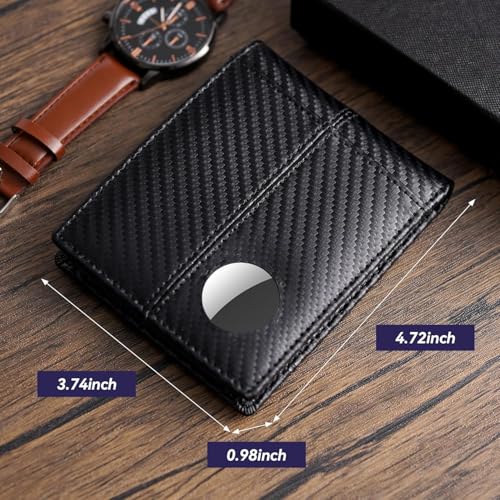 Genuine Leather Wallet for Men RFID Blocking AirTag Bifold Slim Large Capacity 15 Card Slots ID Window Gift Airtag Not Included (BlackStripe)2