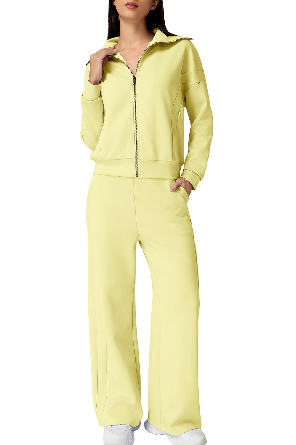 QINSEN Women's Cotton 2 Piece Outfits Zip Up Sweatshirt
