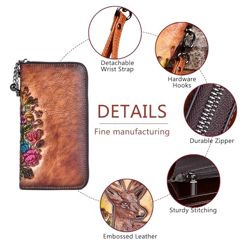 Image of Wallet Genuine Leather for Women - with RFID Blocking Card checkbook ID Slot Large Capacity Vintage style (deer brown)