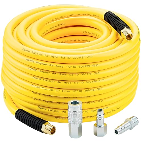 1/2 Inch x 100ft. Hybrid Air Hose with 1/2 in. MNPT Ends and Bend...