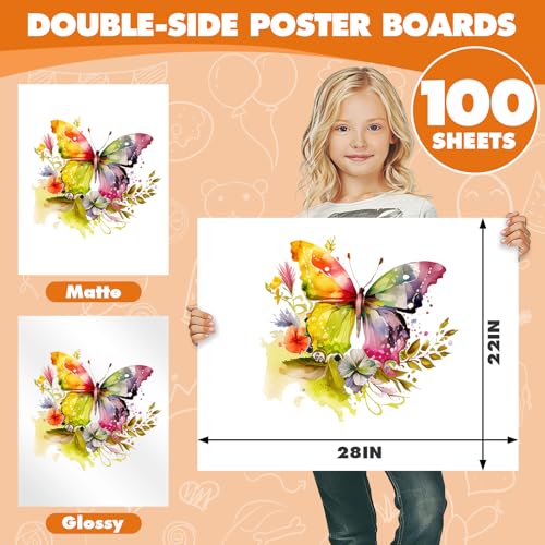 Image of TUXIYA 100 Pack White Poster Board,22 inch x 28 inch White Poster Paper Bulk | 250GSM /92LB Heavy-Weight Blank Poster Board for Arts,Craft,Projects Presentations,Drawing Scrapbooking