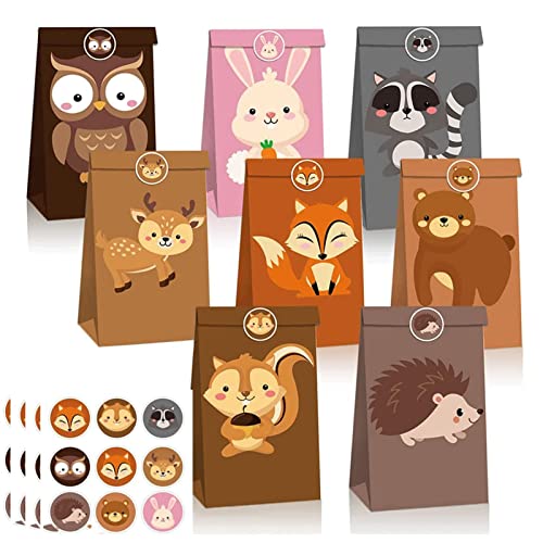 24 Piezas Bolsa de Dulces,Bolsas de Papel de Caramelos,Bolsa de Papel Animales,con 36 Pegatinas,para Envolver Regalos, Cumpleaños Infantiles, Bodas, Fiestas Cover