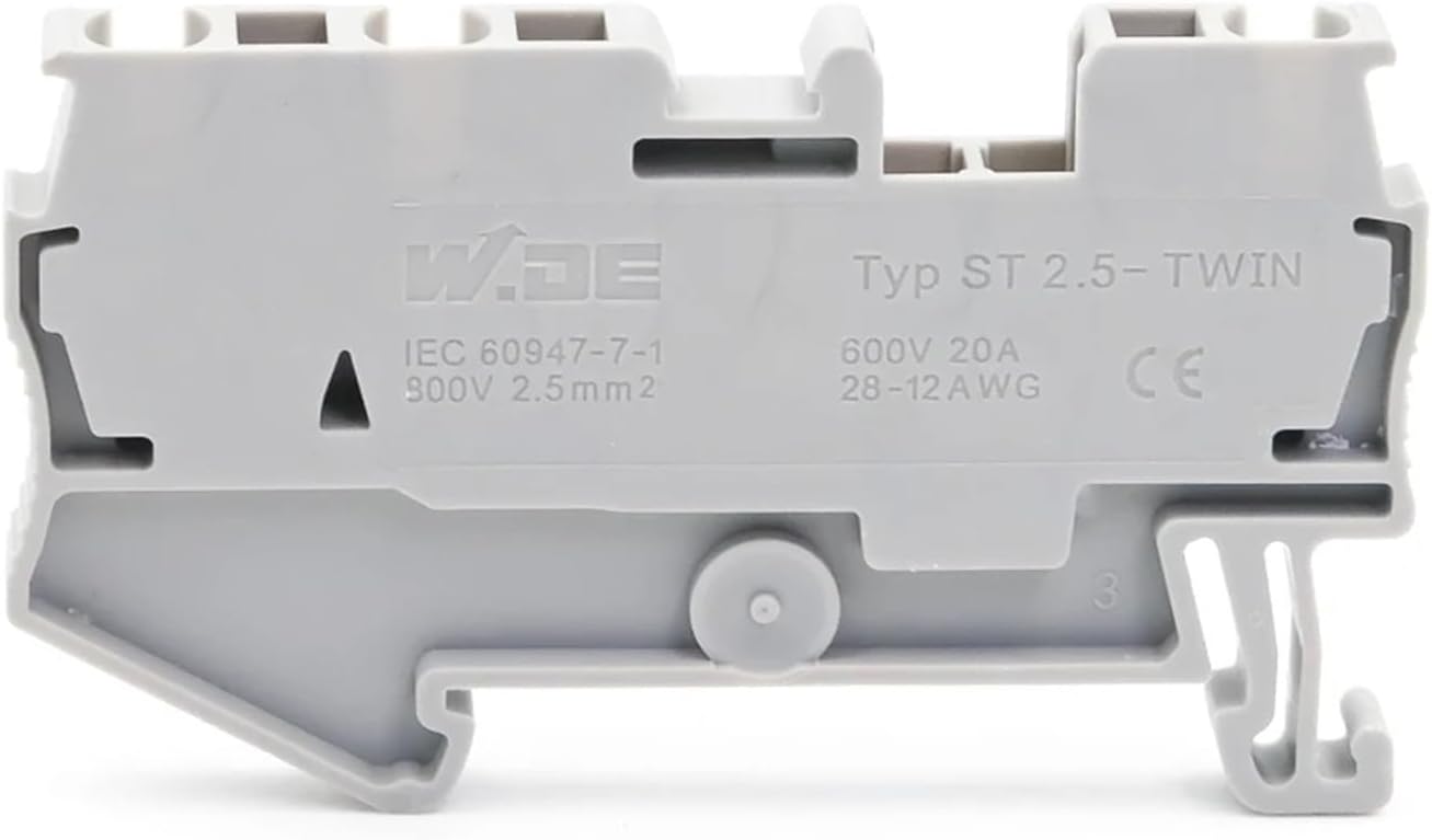 10Pcs ST2.5-Twin Spring Clamp Terminal Block, 2.5mm² DIN Rail Connectors, 28A 1-in-2-out(ST-2.5-Twin-Blue)