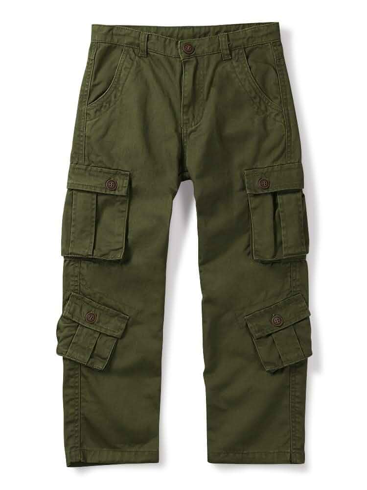 OCHENTA Boys Cargo Pants with 8 Pockets Casual Hiking Slacks Combat Trousers for Kid Cargo