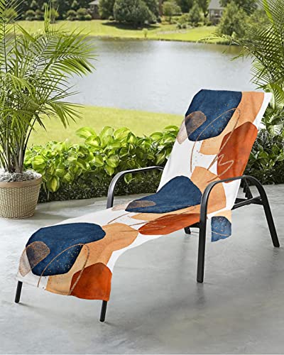 Bohomia Geometric Beach Chair Towel Covers for Chaise Lounge with Side Pocket, Soft Plush Pool Towels Cover for Patio Sunbathing Outdoor 29''x85'' Abstract Navy Red Painting Art