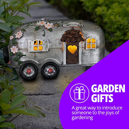 Exhart Garden Sculpture, Solar Vintage Camping Trailer Garden Statue, Led Lights, Outdoor Garden Decoration, 5 X 10 X 6 Inch #TOP4