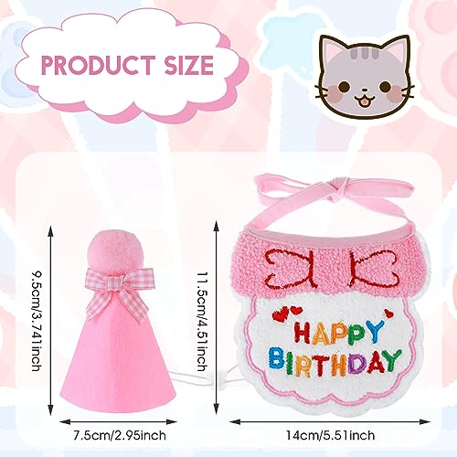Amaxiu Geburtstagsmütze Schal-Set für kleine Hunde und Katzen, niedliches Haustier Geburtstags Bandana Partyzubehör Welpen Happy Birthday Dekorationen Besticktes für Mädchen Jungen Kätzchen(Rosa)