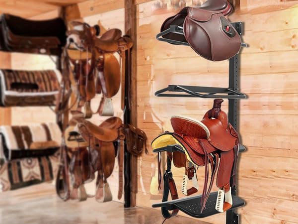 Saddle Rack, 4 Tier Saddle Stand Wall Mount for Western and English Saddle - Supports to 250LB, Holds Tack, Pad, Accessories etc for Horses (Steel-Integrated type) - Image 5