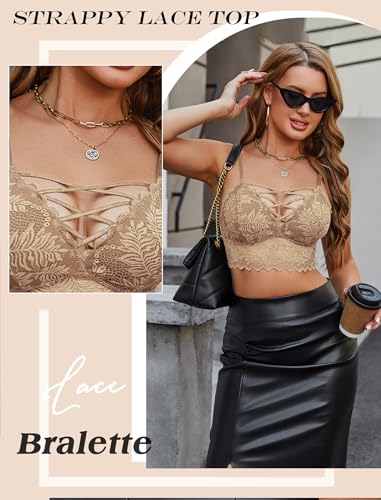 Image of Avidlove Bralettes for Women V Neck Lace Camisole Y2K Tank Top Strappy Cami Unpadded Bra Lingerie Crop Tops Outfits
